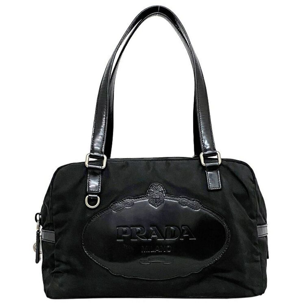 Prada Mini Boston Bag Handbag Leather Black Silver
